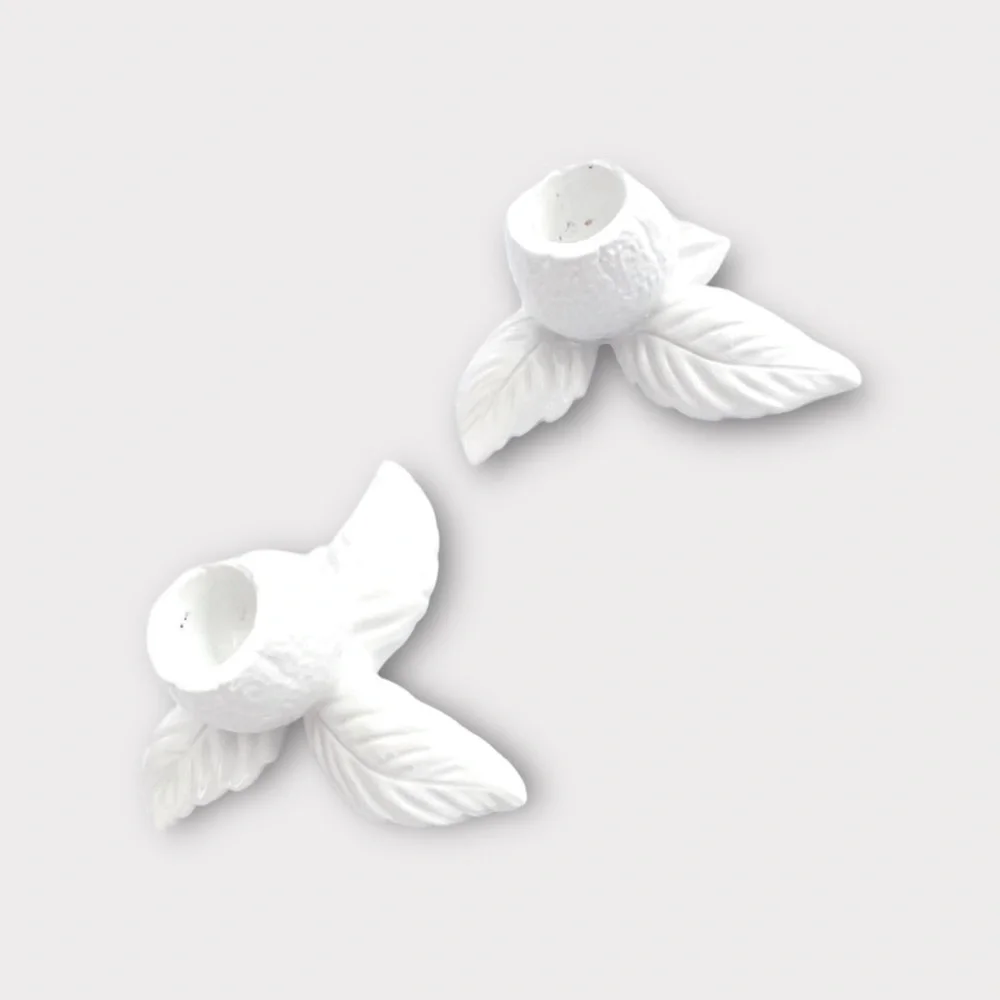 Porcelain Leaf Candle Holders Set Of Two Made In Italy White Home Decor Artsy